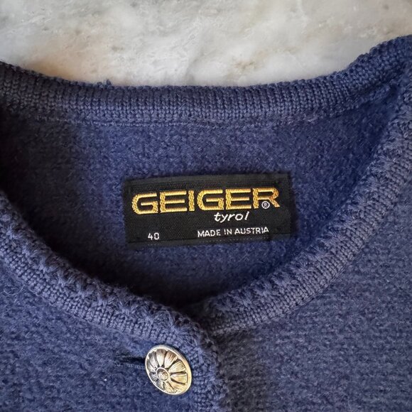 Vintage Geiger Austria Blue Wool Cardigan Jacket Size 40 M Old Money Preppy - Picture 5 of 7